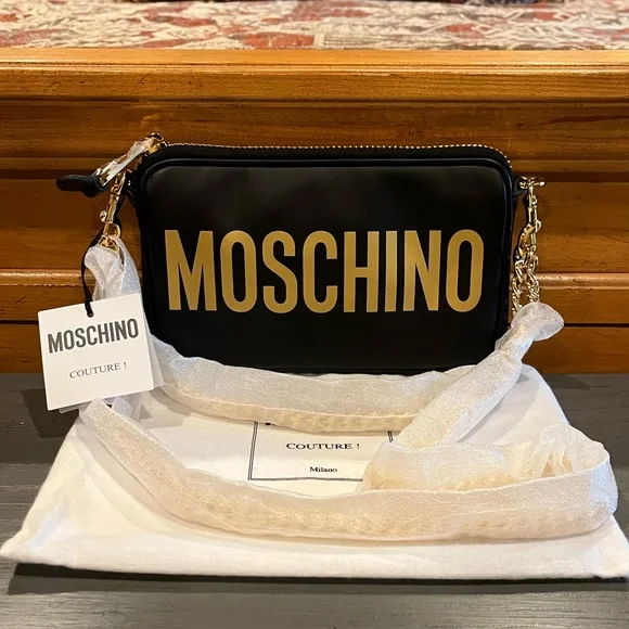 NWT Moschino Logo-print Zipped Chain Shoulder Bag - Picture 4 of 15